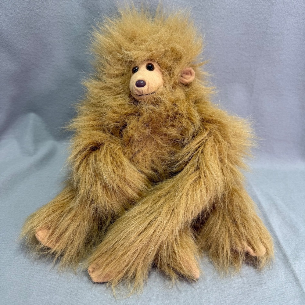 Vintage Monkey Plush Brown Long Arms Shaggy Fur Molded Face Vintage 1990 Large